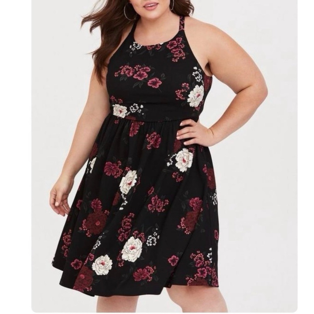 Torrid Red Floral Textured Knit Sleeveless Flare Skater Dress Size 3X
